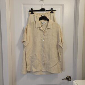 Vintage Talbots Blouse and Midi Skirt 100% Irish Linen Set - Pointelle Detailing